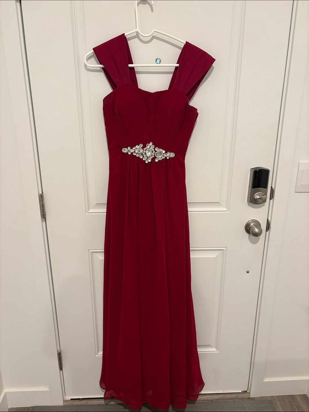 Red Beaded Waist Evening Gown - Women Dresses